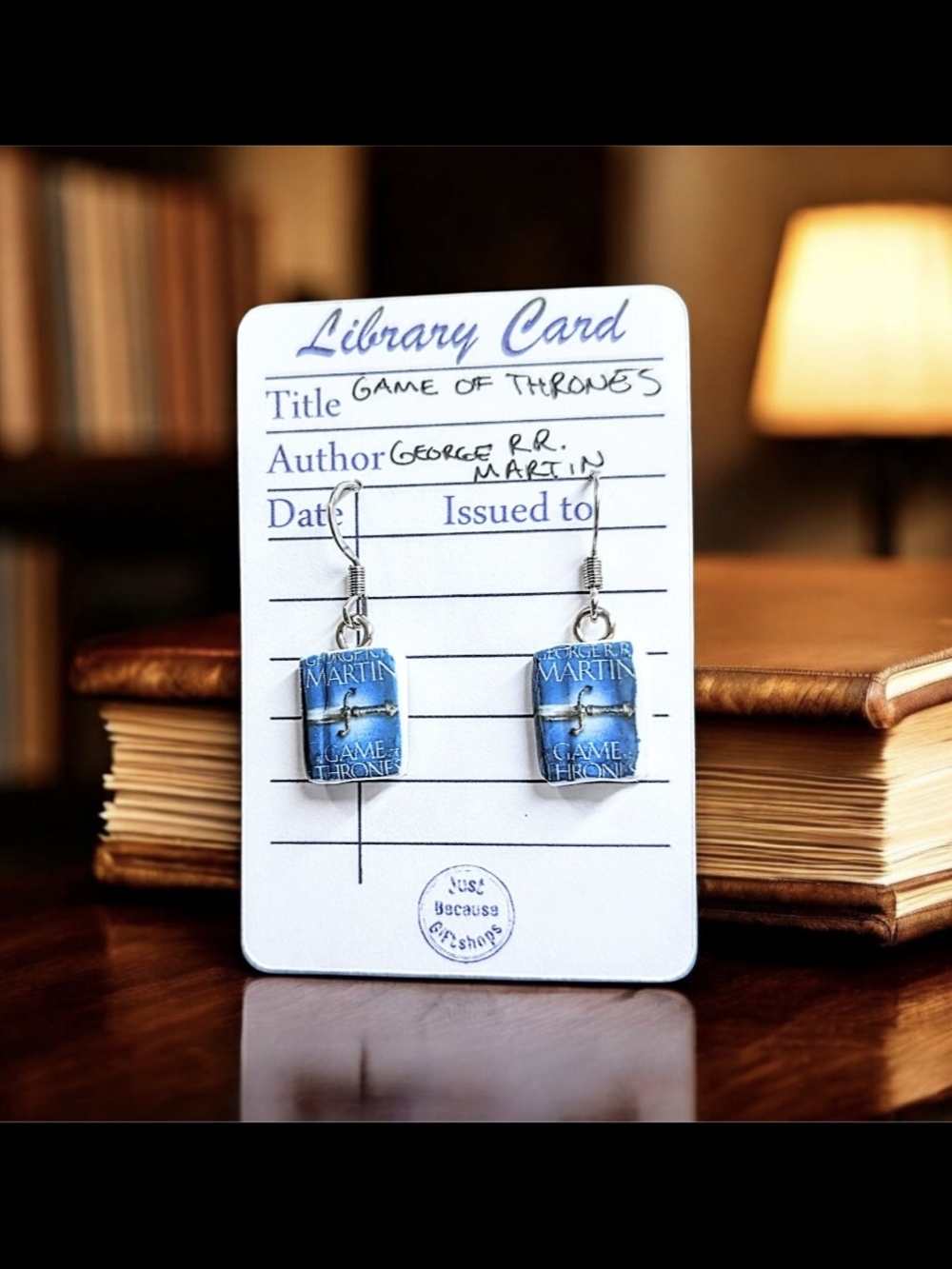Game of Thrones Book Cover Dangle Earrings - Blue